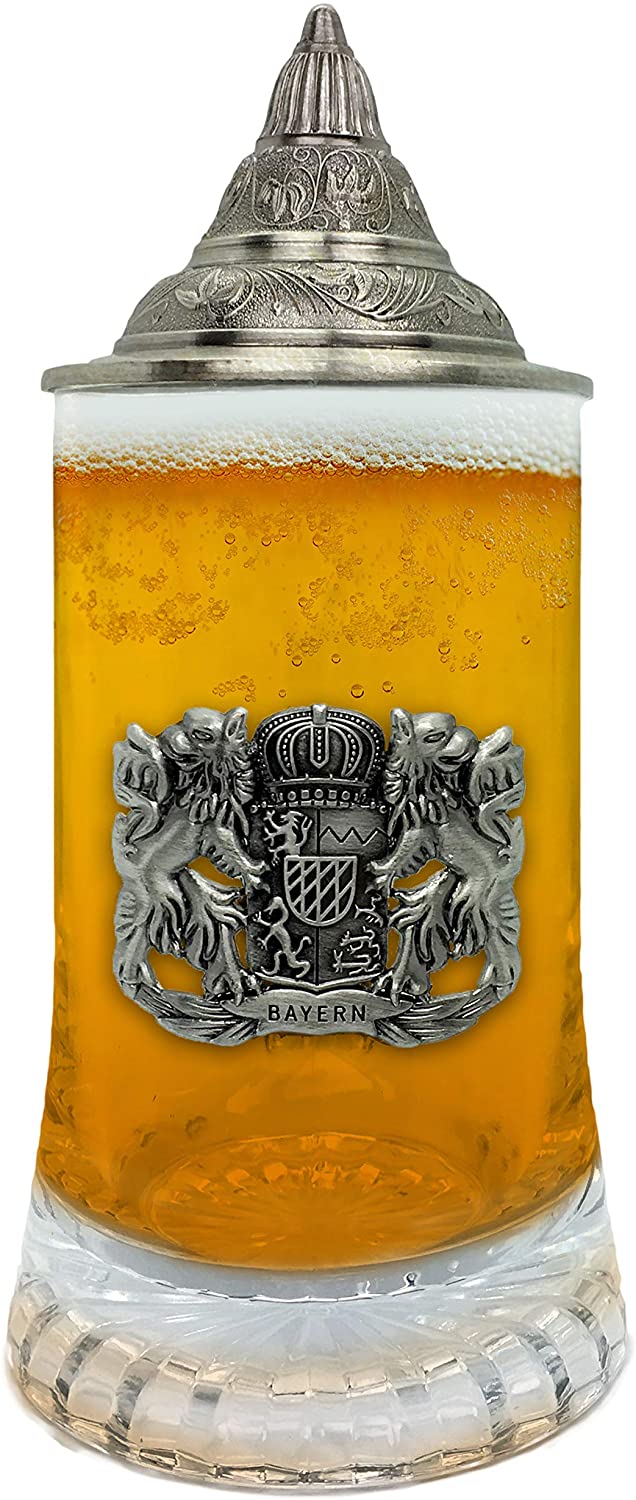 Glass Mug . 5L Bayern Medallion W/ Lid