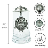 
              Glass Mug Metal Viking Medallion W/ Lid
            